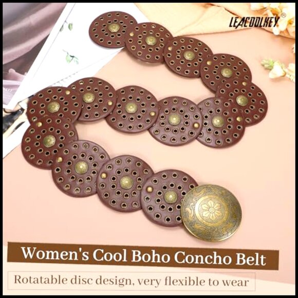 Boho Western Disc Belt Vintage Concho Waist Belt for Dresses and Jeans main image 4